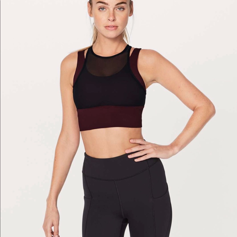 Lulu Lemon Double Tap Bra Maroon with Black Mesh